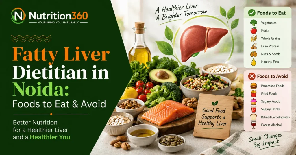 Fatty liver dietitian in Noida explaining foods to eat and avoid